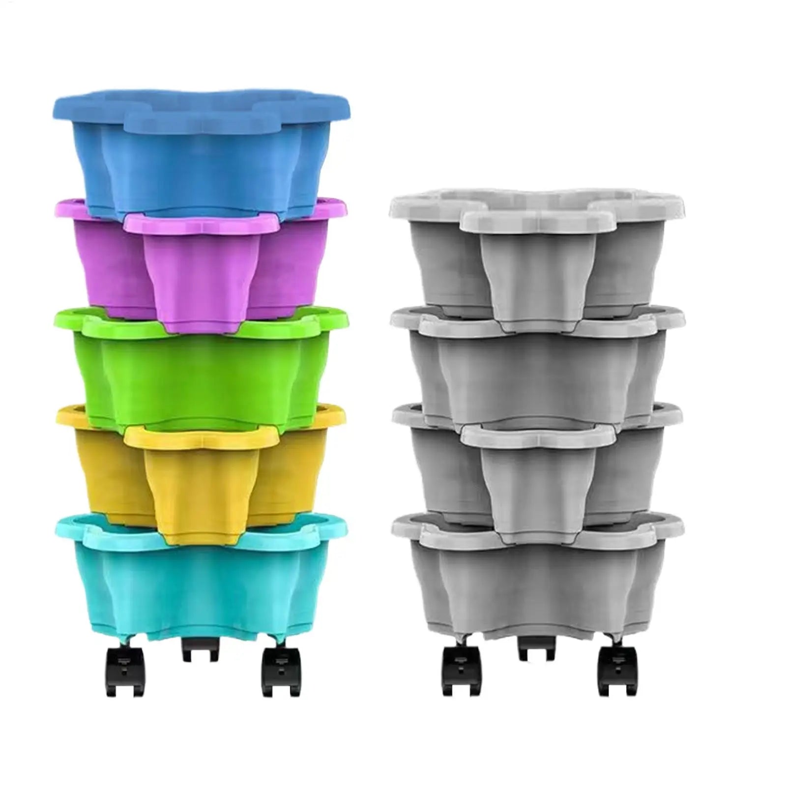 4/5 Tier Plant Tower With Wheels Stackable Plant Towers ABS Vertical Planter Tower For Strawberry Green Ivy Balcony Terrace