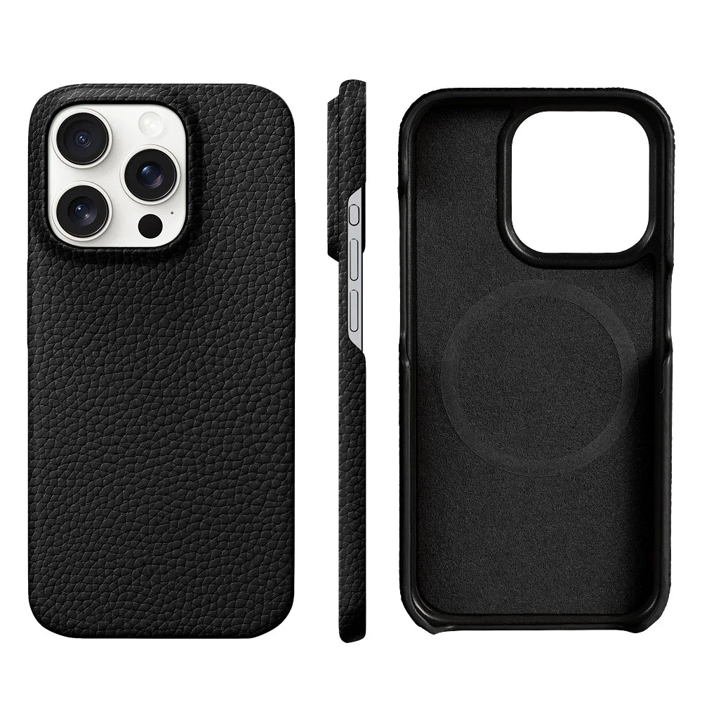 iPhone 16 Pro Max Genuine Leather Case | Slim Shock-Absorbing Cover Genuine Leather Black Tidesmit