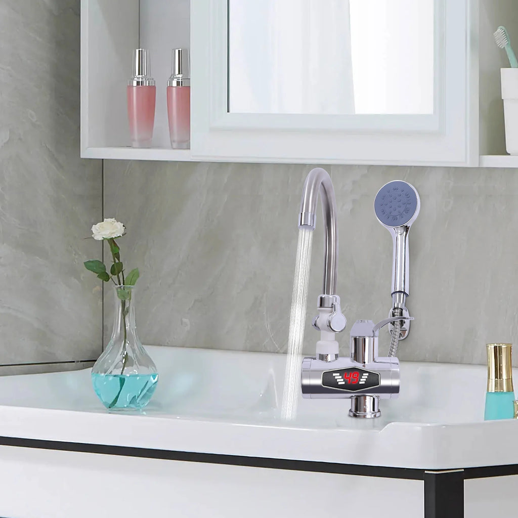 Electric Shower Water Heater Instant Hot Water Faucet 360° Rotating Fast Heating Tap Tankless with LED Display 3000W
