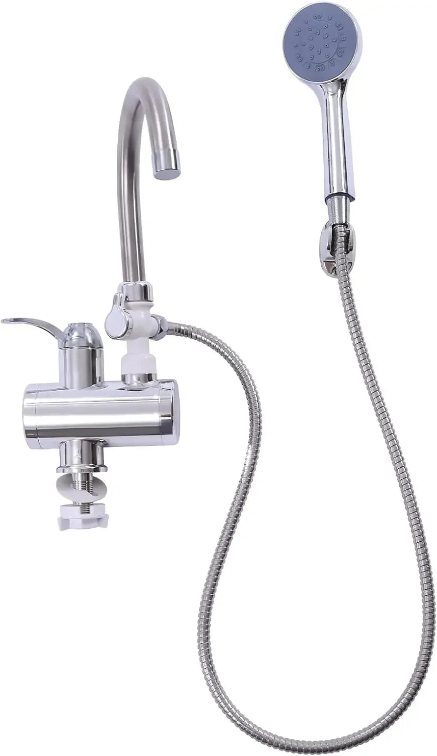 Electric Faucet, Stainless Steel Quick Heating 3000W, Kitchen Faucets with LCD Temperature Display, IPX4 Waterproof, Water Flow Control, EU Standard