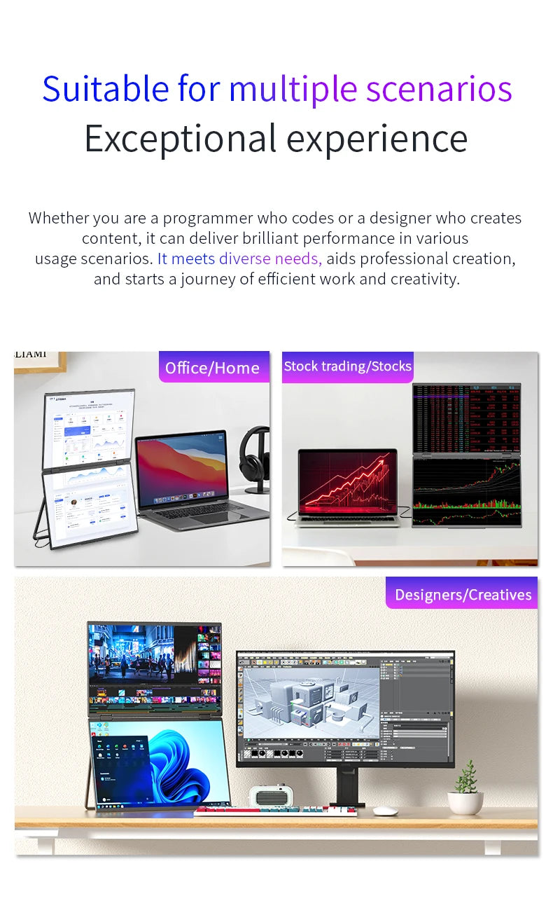Sibolan 16 inch 2.5K Dual Screen Portable Monitor 60Hz 100% sRGB HDMI USB-C Plug Metal Body Laptop Display Extender For Wins Mac