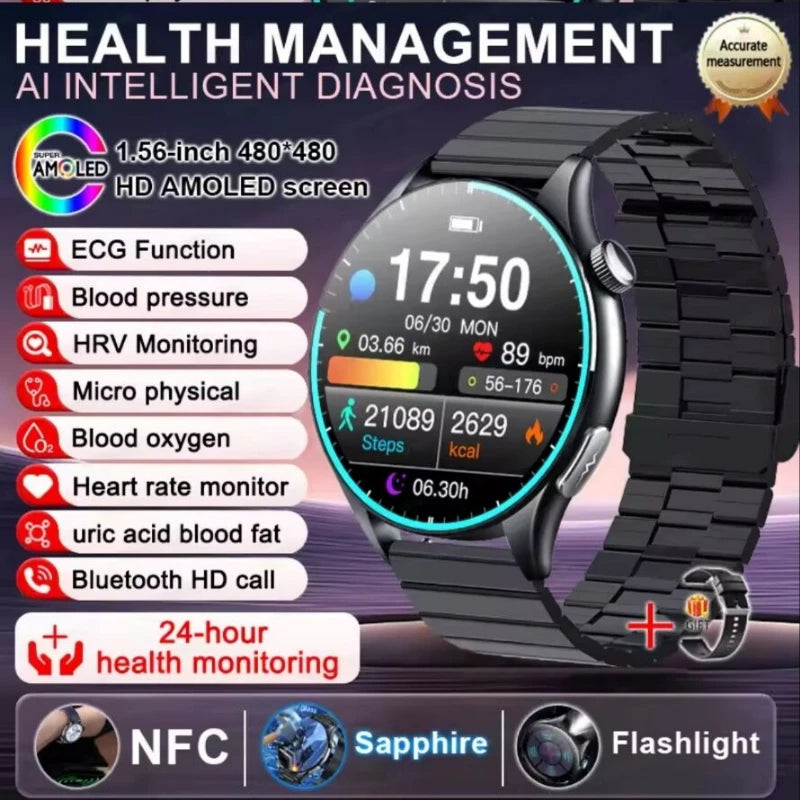2026 New Health Analysis ECG+PPG Smart Watch Body Fat Uric Acid Blood Pressure Heart Rate Tracker NFC Smartwatch For Android IOS