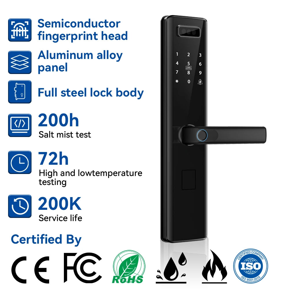 Rfid Keyless Tuya Wifi 3D Face Recognition Digital Electronic Lock Handle Fingerprint Smart Door Lock With Camera