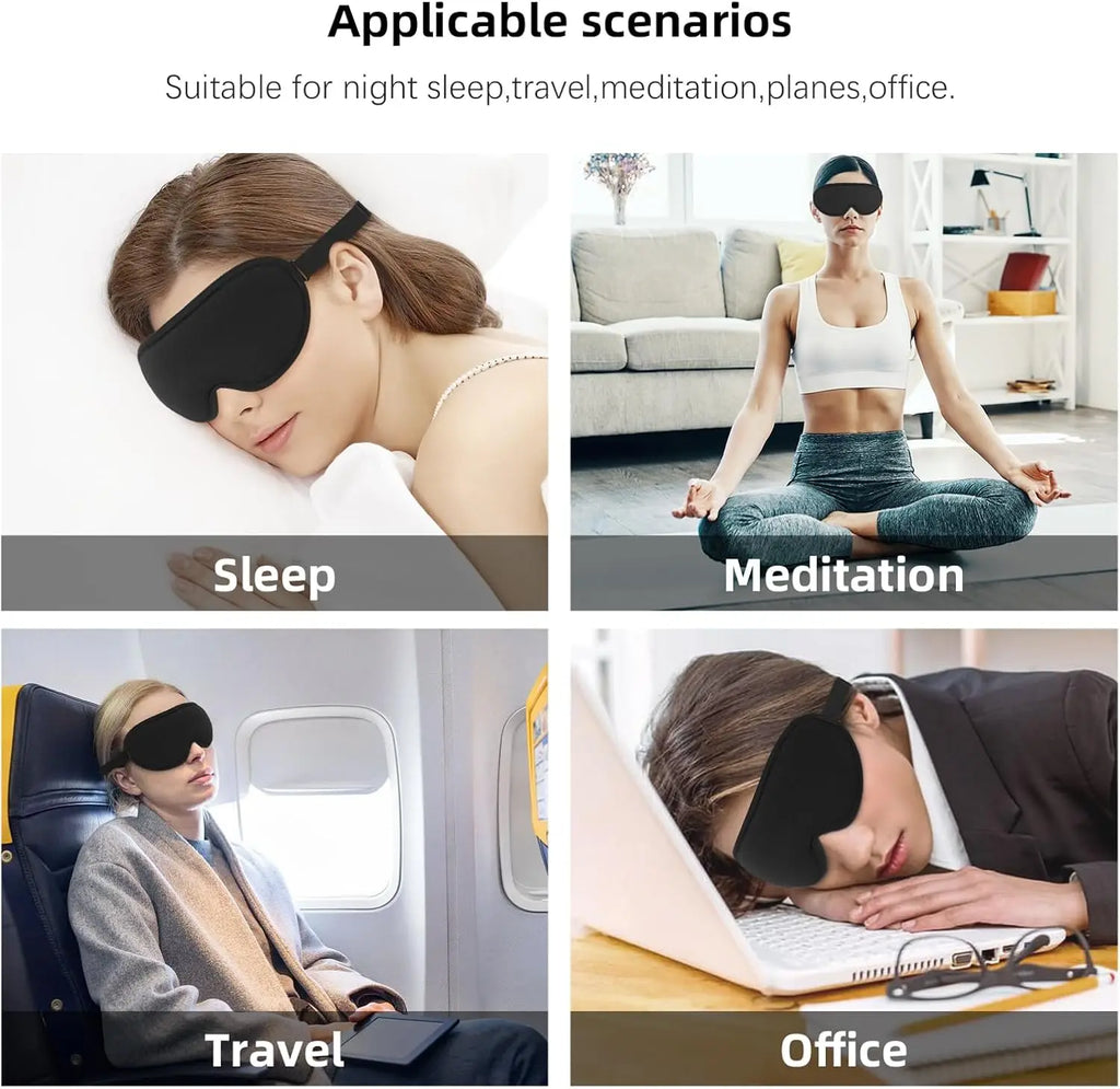 3D Sleep Mask Contoured Blindfold Blockout Light Eye Cover with Adjustable Strap Eye Pillow Soft Comfy Eye Shade for Nap Travel