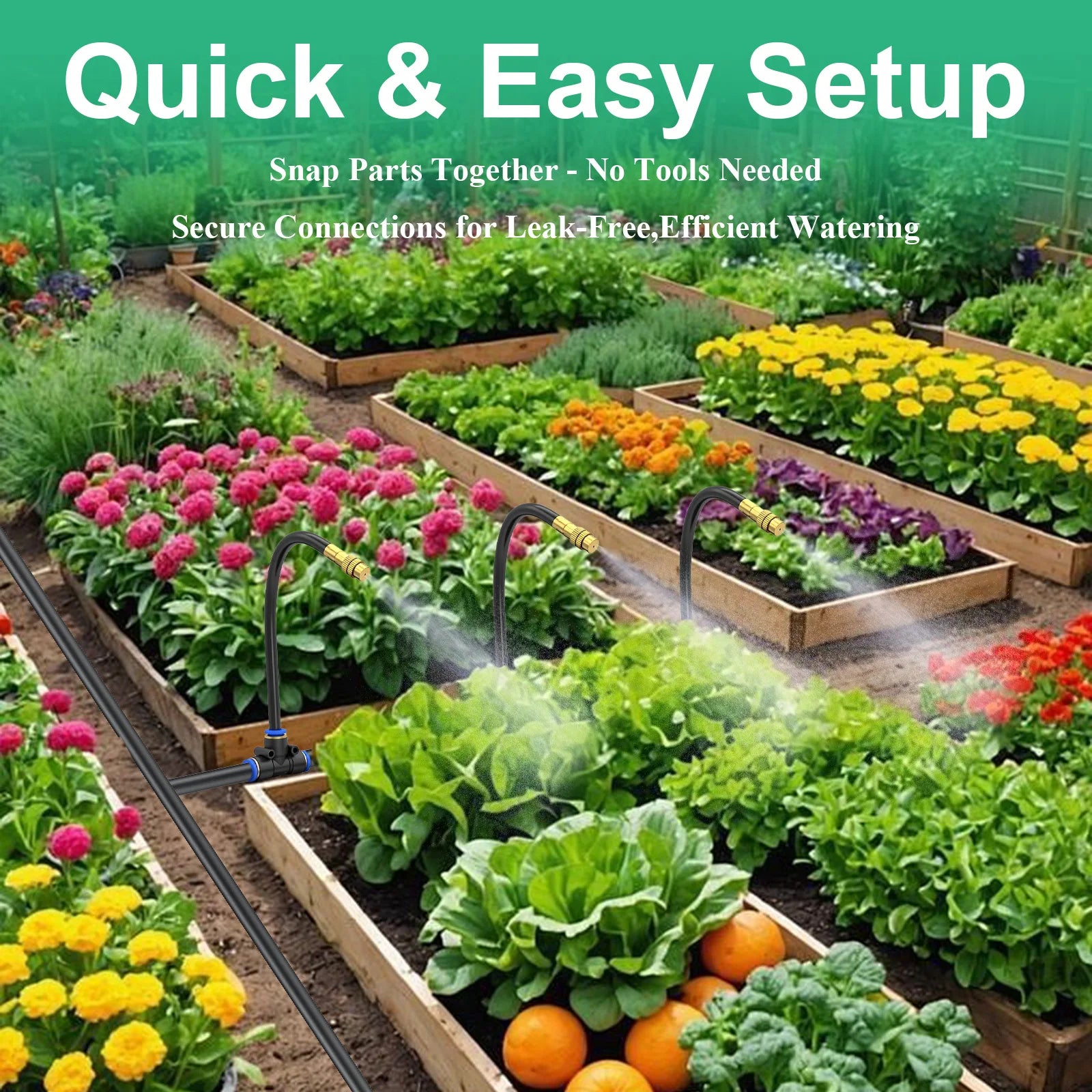 20M DIY Drip Irrigation System Kit, 360° Adjustable Copper Spray Nozzles Garden Watering Set with Pipe Cutter, Clips, Cable Ties, Adapters for Vegetable Garden, Potted Plants, Greenhouse