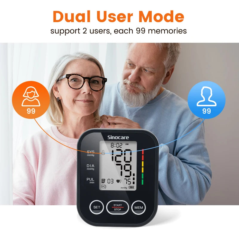 Sinocare Blood Pressure Monitor Digital Upper Arm Blood Pressure Measuring Device 22-42 Long Cuff Home Professional BP Machine