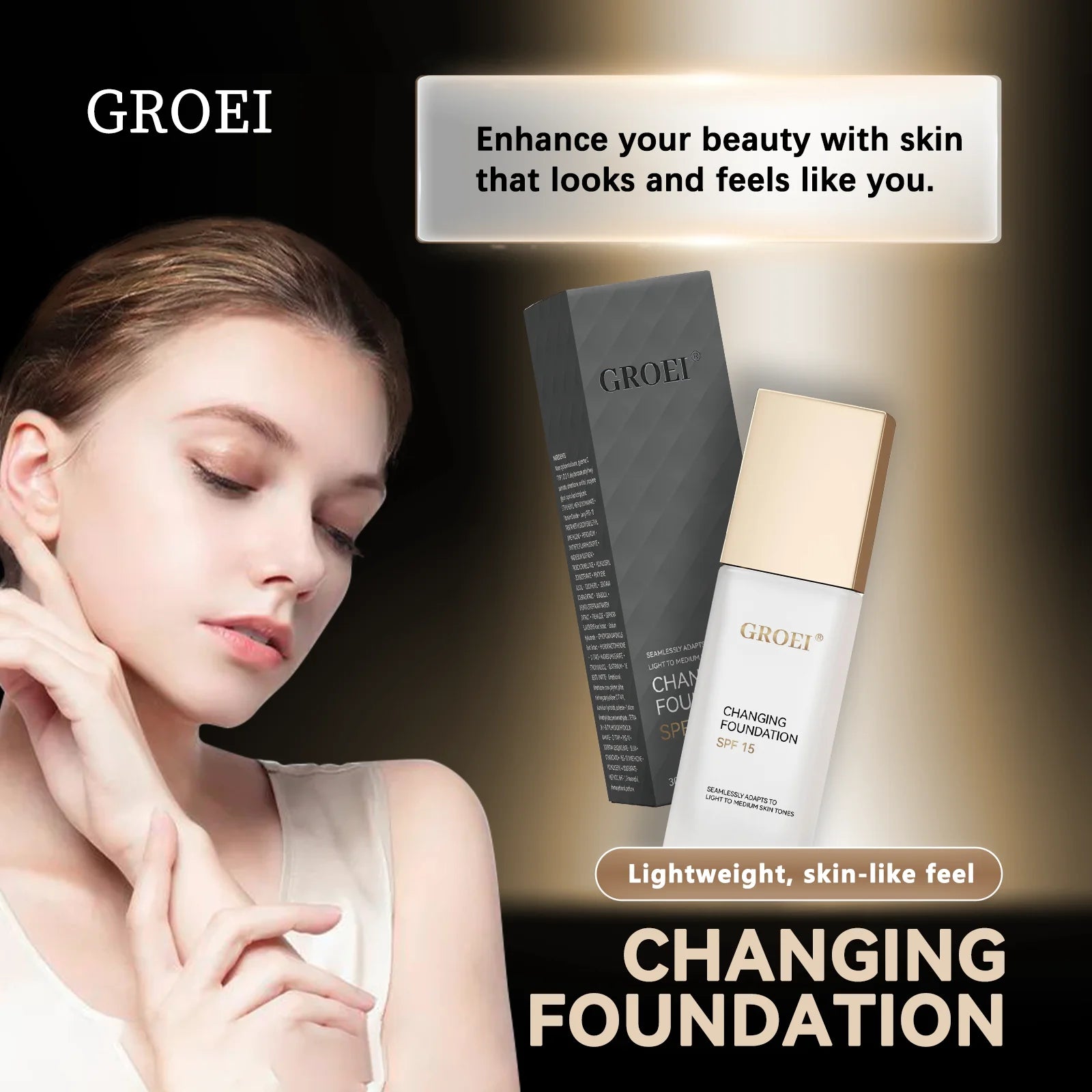 Tidesmit GROEI Changing Foundation SPF15 auto-adjusting lightweight face makeup for a natural flawless finish