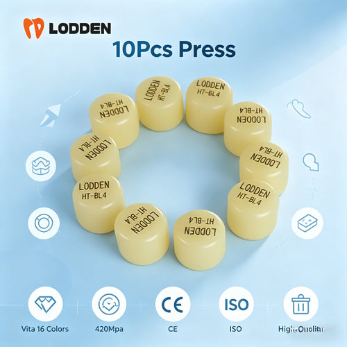 Lithium disilicate press ingots set of 10, pale cream ceramic ingots with color labels