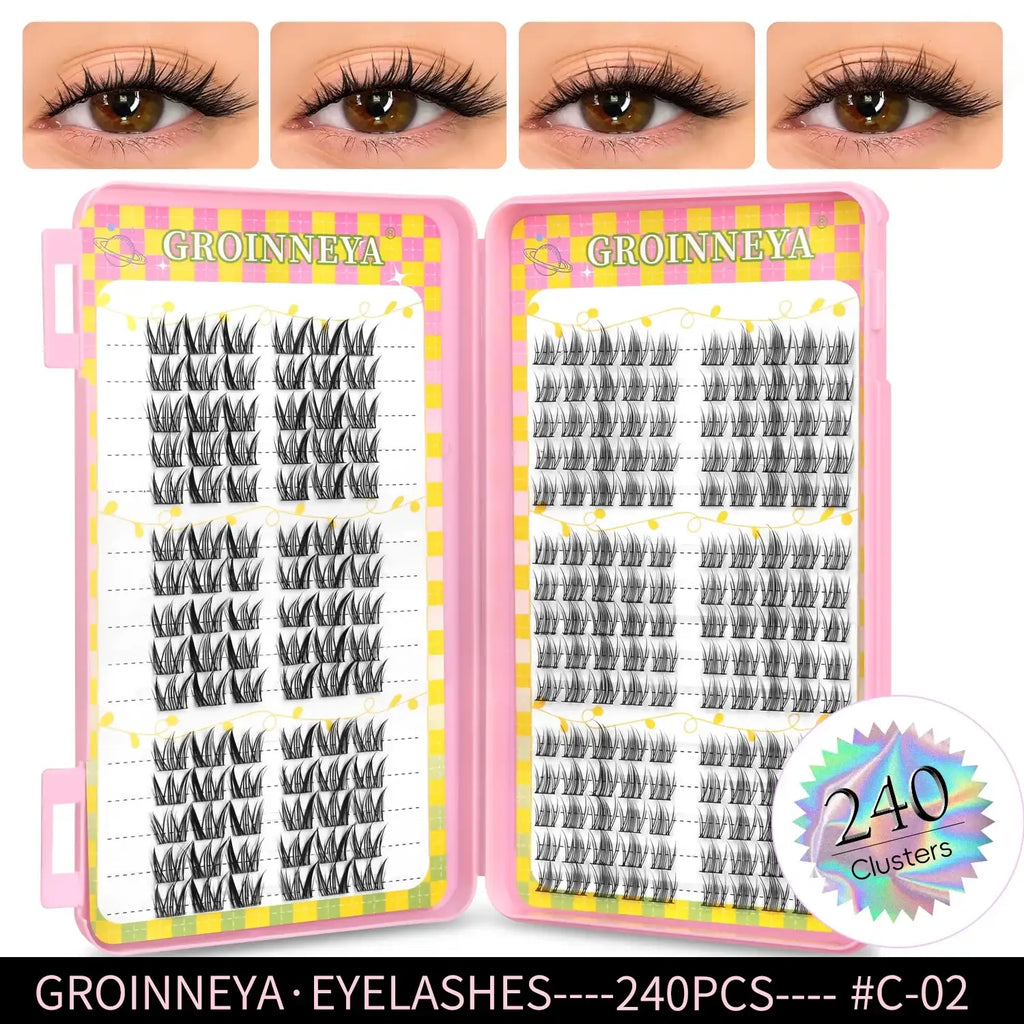 GROINNEYA Eyelashes Clusters 320 pcs Natural Eyelash extension Cluster Lashes Volume Mixed Tray Lashes Cluster Natural