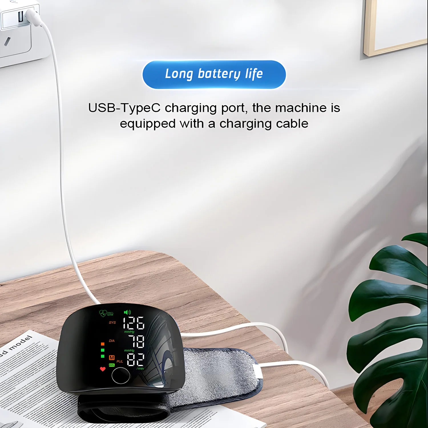 Touch Screen LED Rechargeable Wrist Blood Pressure Monitor English Voice Broadcast Tonometer BP Monitor Pulse