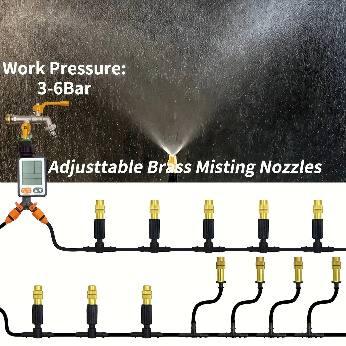 Outdoor Misting Cooling System, Garden Irrigation Watering, 1/4 Inch Atomizer Nozzle, 4/7mm Hose, 10M-30m, for Patio Greenhouse