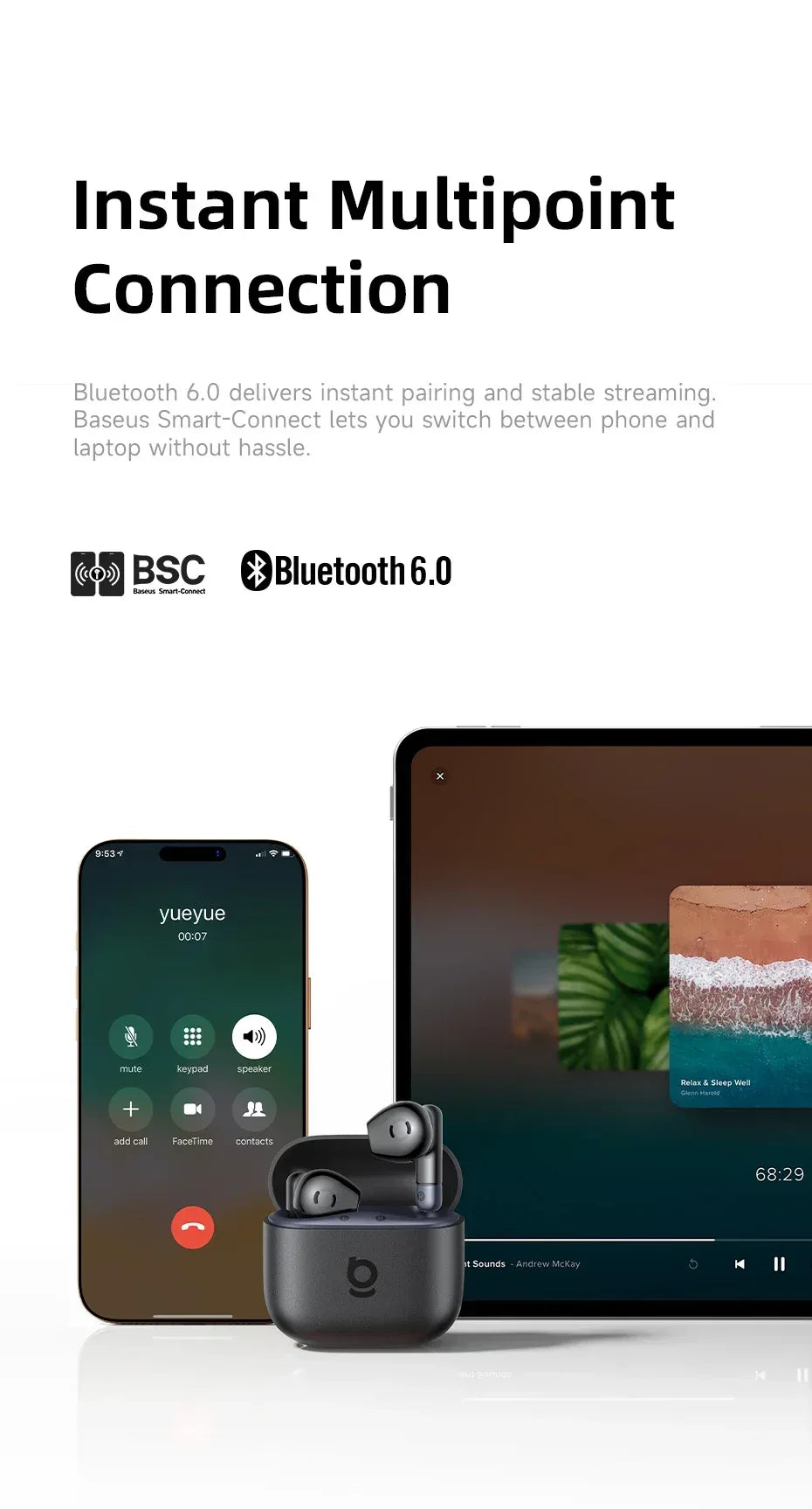 Wireless Earbuds Bluetooth 5.3 with AI ENC & 40H Battery | Tidesmit Tidesmit