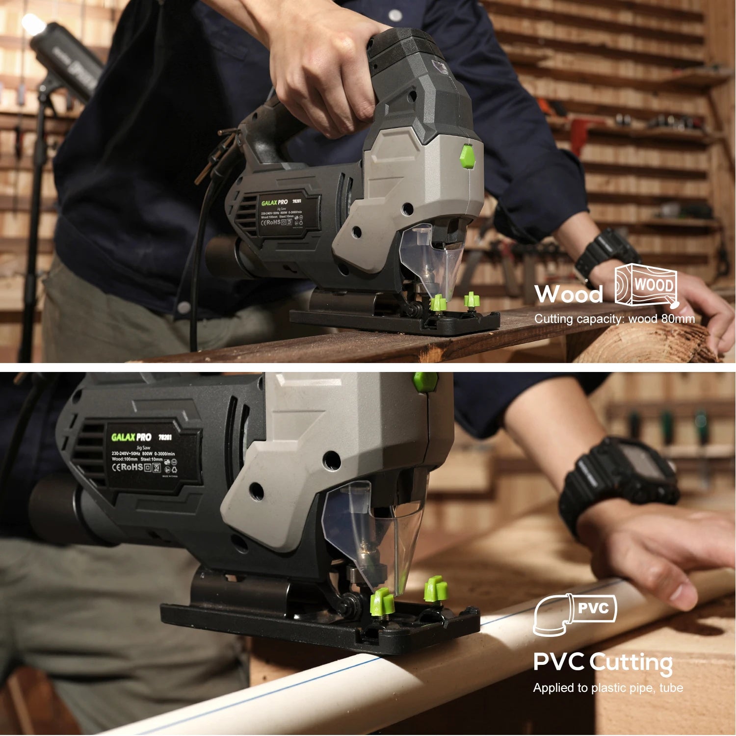 GALAX PRO Jig Saw 800W Powerful Motor Adjustable ±45° Cutting 3000 RPM Electric Saber Saw Wood Tool for Chainsaw DIY Woodworking