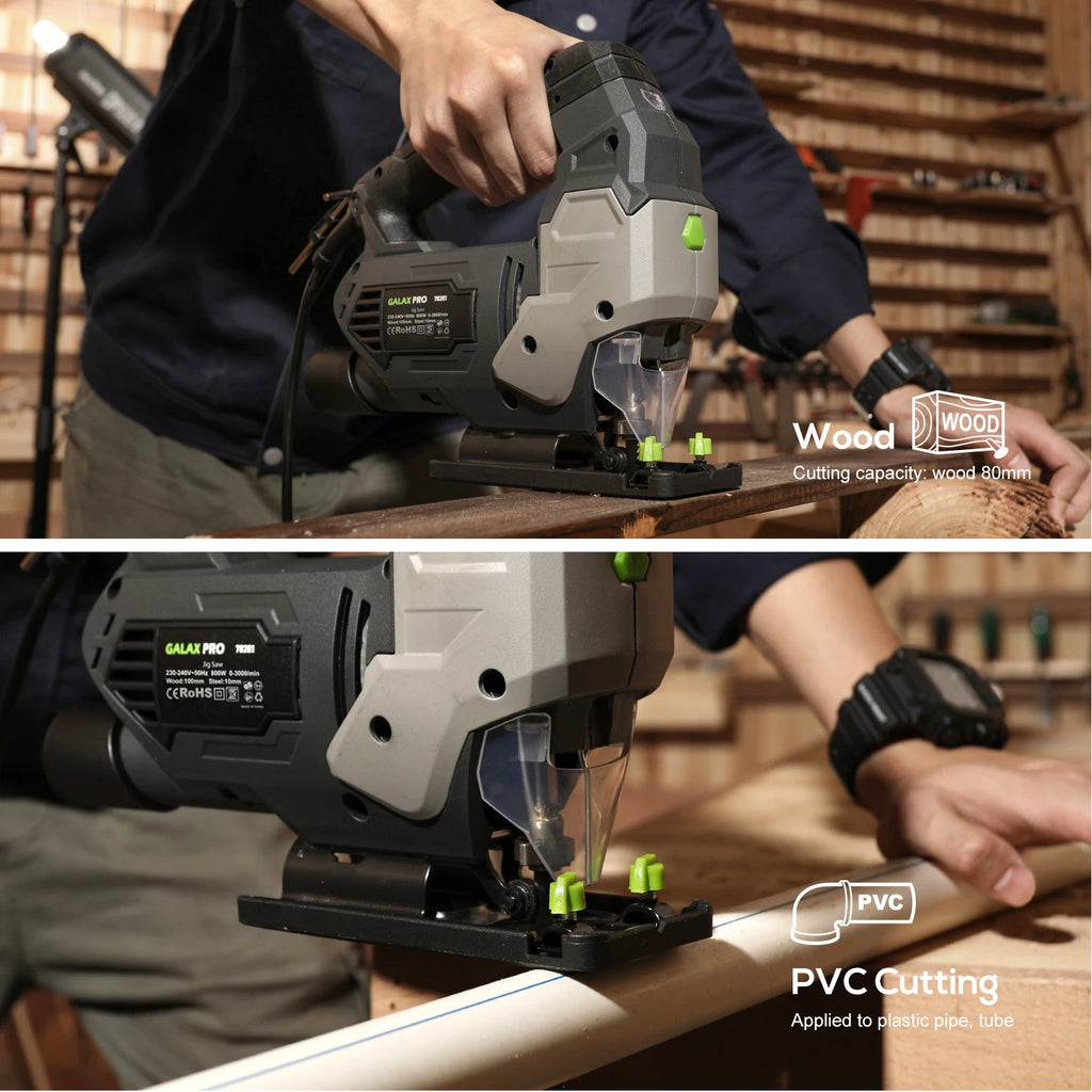 GALAX PRO Jig Saw 800W Powerful Motor Adjustable ±45° Cutting 3000 RPM Electric Saber Saw Wood Tool for Chainsaw DIY Woodworking