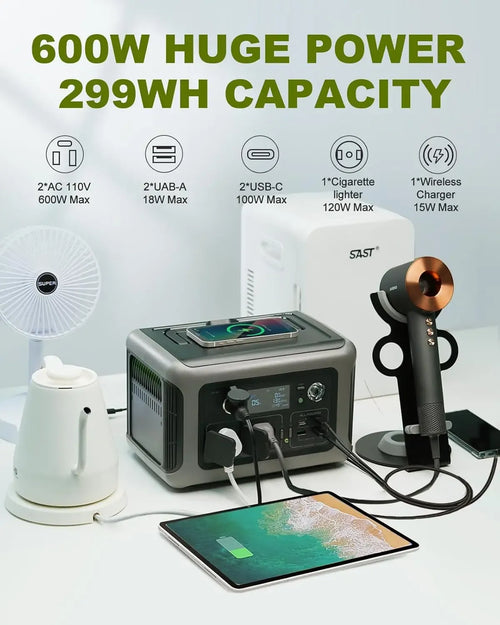 Portable Power Station 299Wh 600W LiFePO4 Fast Charging Battery Tidesmit