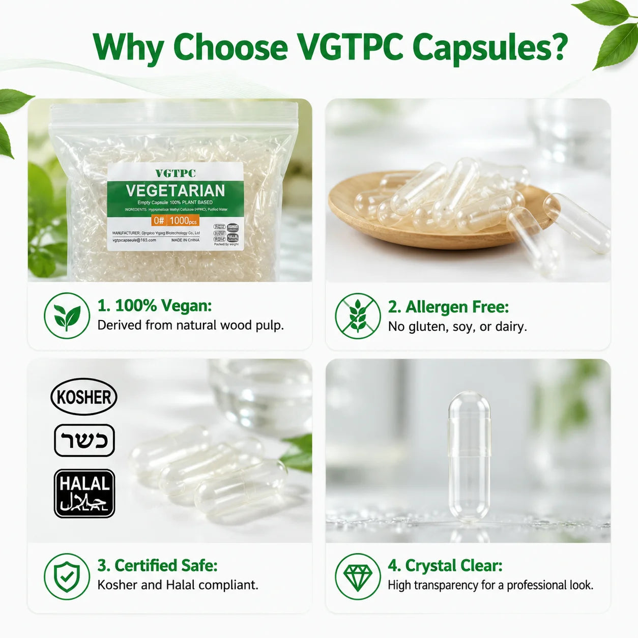 1000PCS Vegetarian Empty Pill Capsule Size 00 0 Hollow Separated Joined Vegetal Vegan Kosher Halal Certified HPMC Capsules