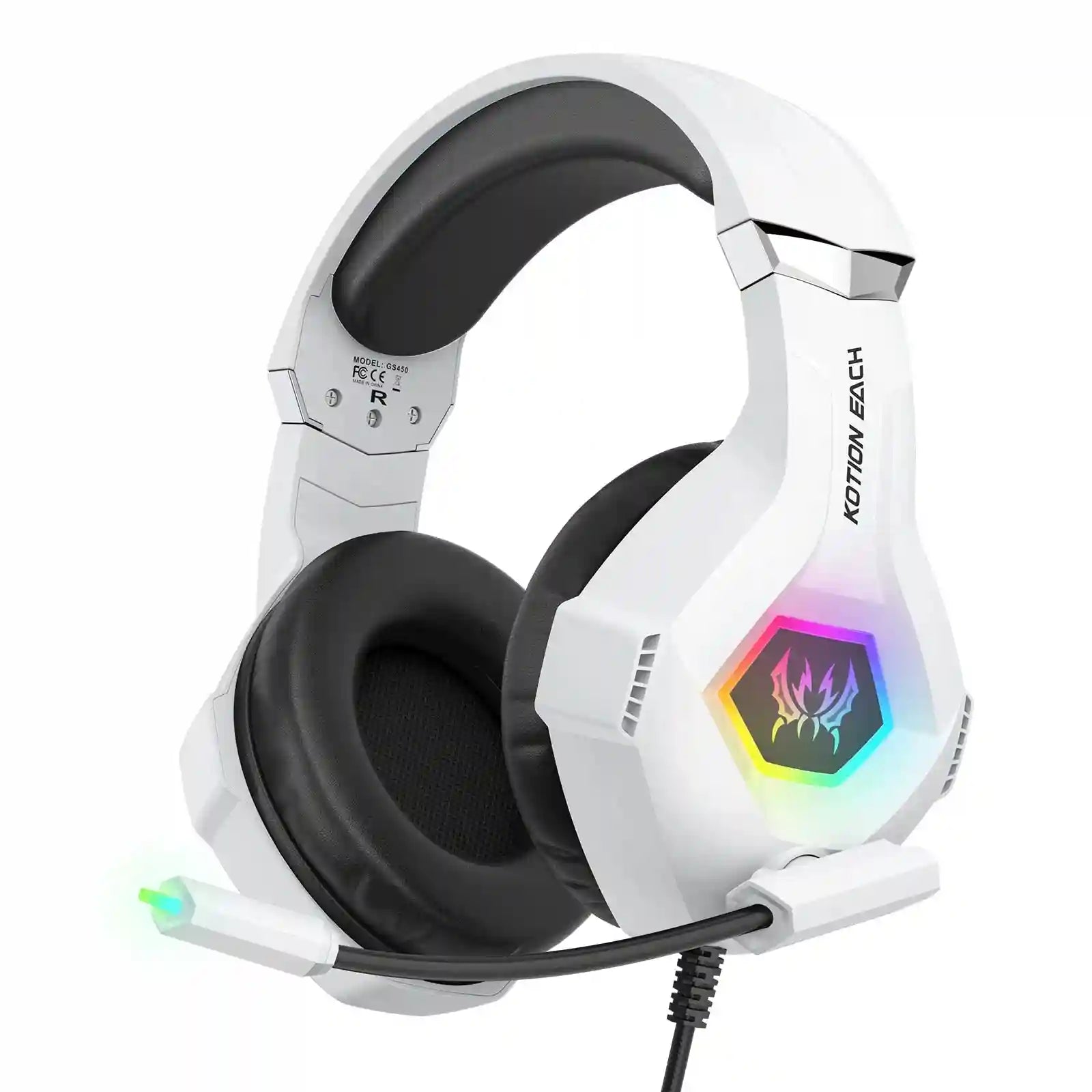 Tidesmit RGB Over-Ear Gaming Headphones with Mic - Low Latency Audio White Tidesmit