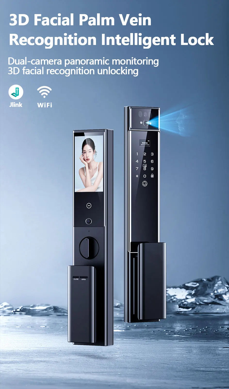 RAYKUBE S90 Jlink WiFi 3D Facial Palm Vein Recognition Rechargeable Smart Fingerprint Lock With Dual WIFI Cameras APP Video Call