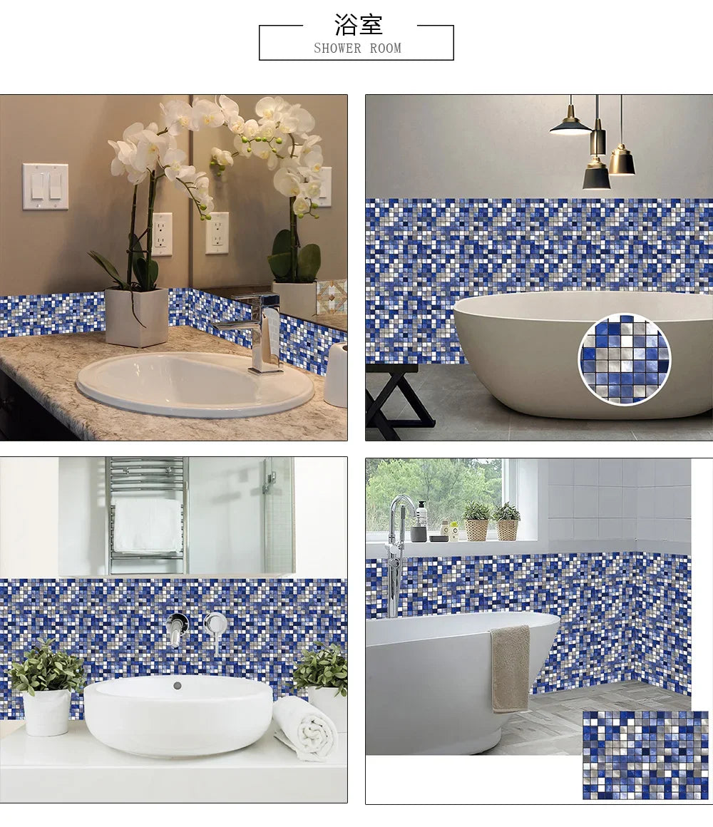 10pcs/set 10/15/20/30cm Flat Marble Mosaic Hard Tiles Wall Sticker Kitchen Bathroom Floor Diagonal Decor Wallpaper PVC Art Mural