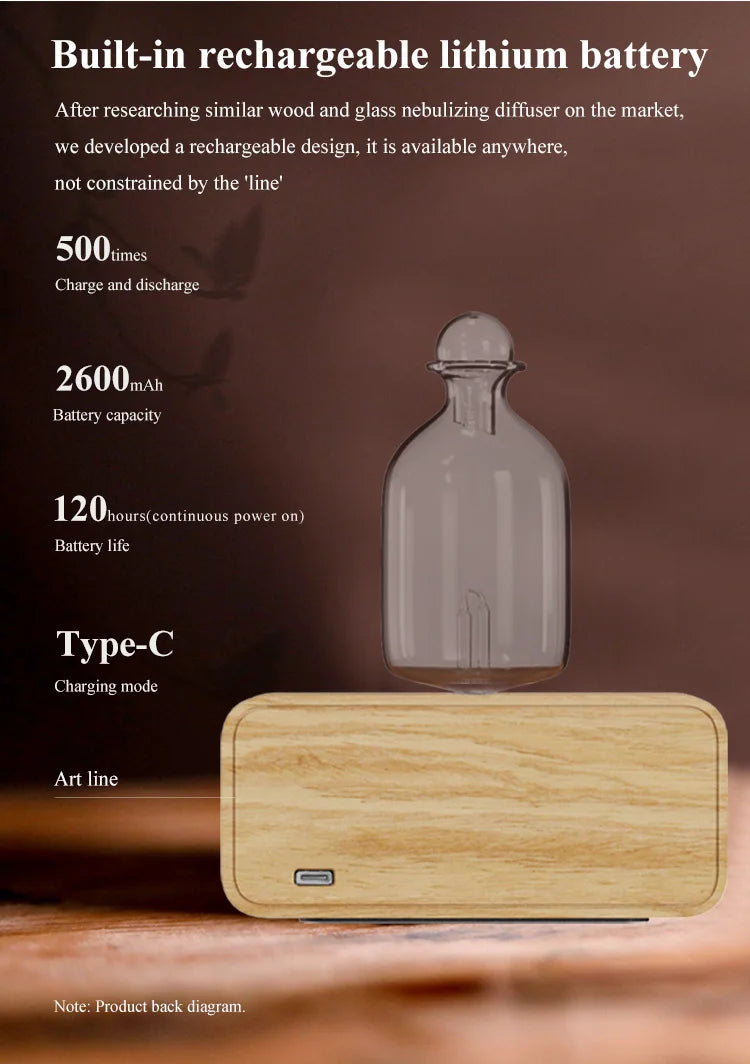 Waterless Aroma Essential Oil Diffuser Rechargeable Wooden Fragrance Electric Scent Diffuser Built-in Battery Nebulizer For Home