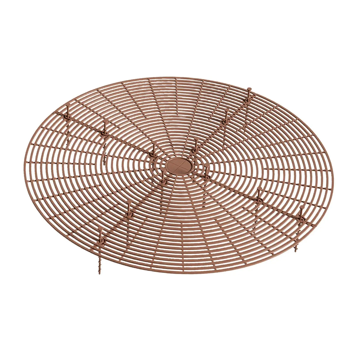 Coffee-brown round garden soil guard with hoop grid and central pot opening