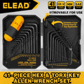 ELEAD 41PC Hex Key Allen Wrench Set Standard SAE(0.028"-3/8") & Metric(0.7mm-10mm) & Torx(T9-T50) in Storage Case