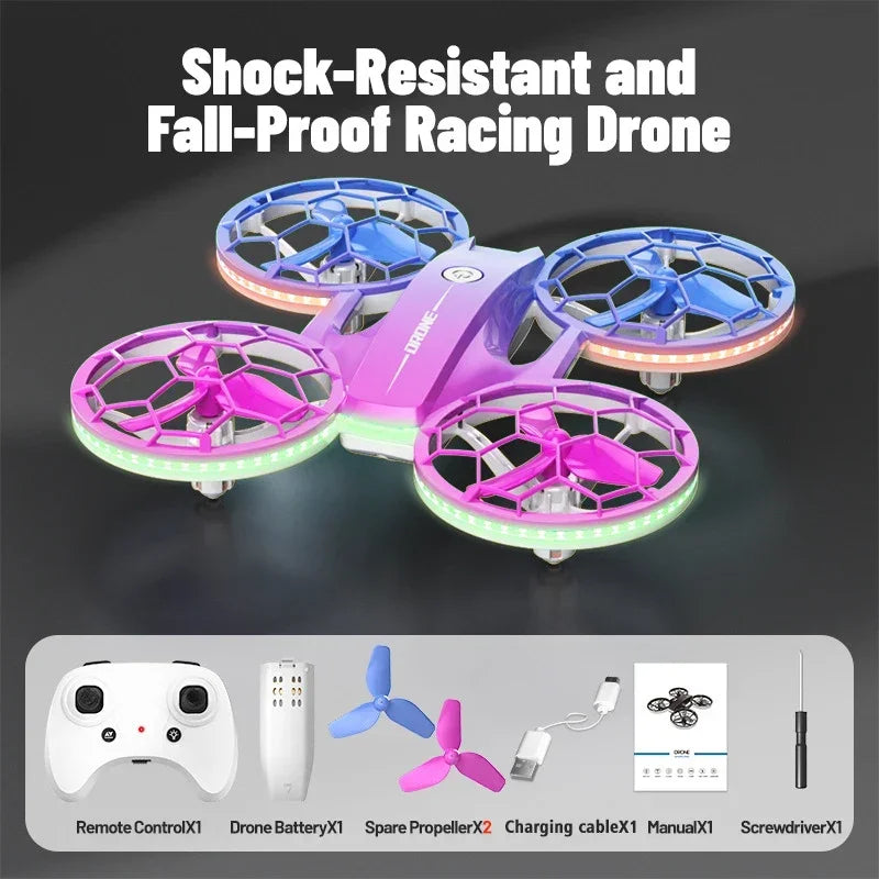 RC Stunt Drone for Kids with LED Lights - Durable Quadcopter Blue/Red/Violet Violet Tidesmit