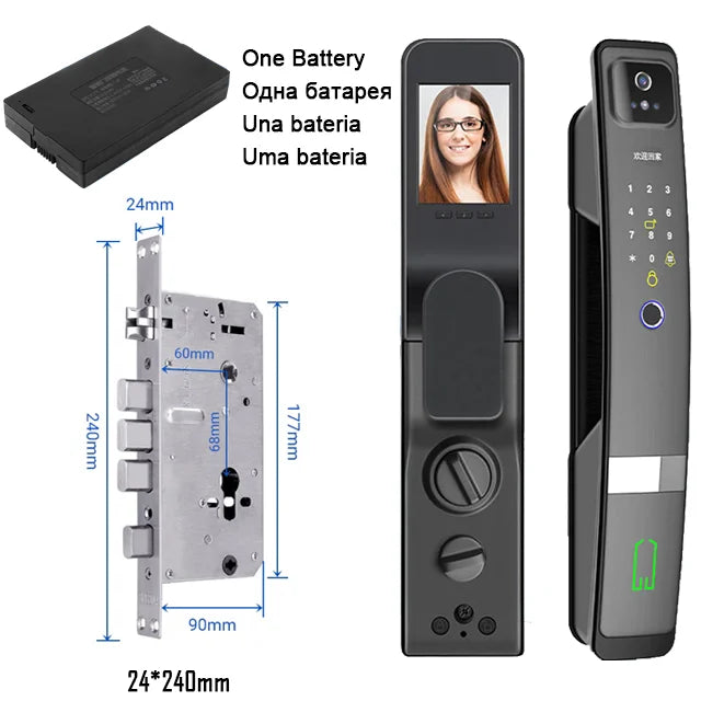 WiFi Tuya APP English/Russian/Spanish/Portuguese Voice Digital 3D Face Recognition Fingerprint Smart Door Lock