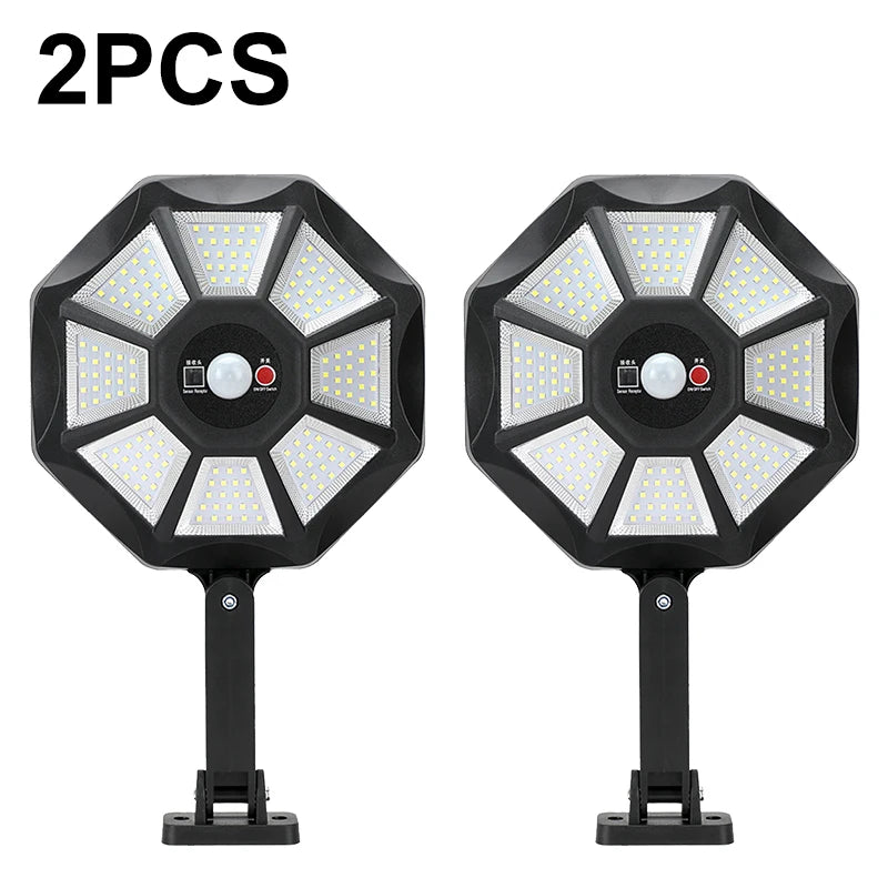 Solar Lights Outdoor 168LED 360° Adjustable Flood Light Dusk to Dawn 8 Sides Solar Outdoor Lights with Motion Sensor IP66 Waterproof Solar Street Lights Outdoor for Yard Pools