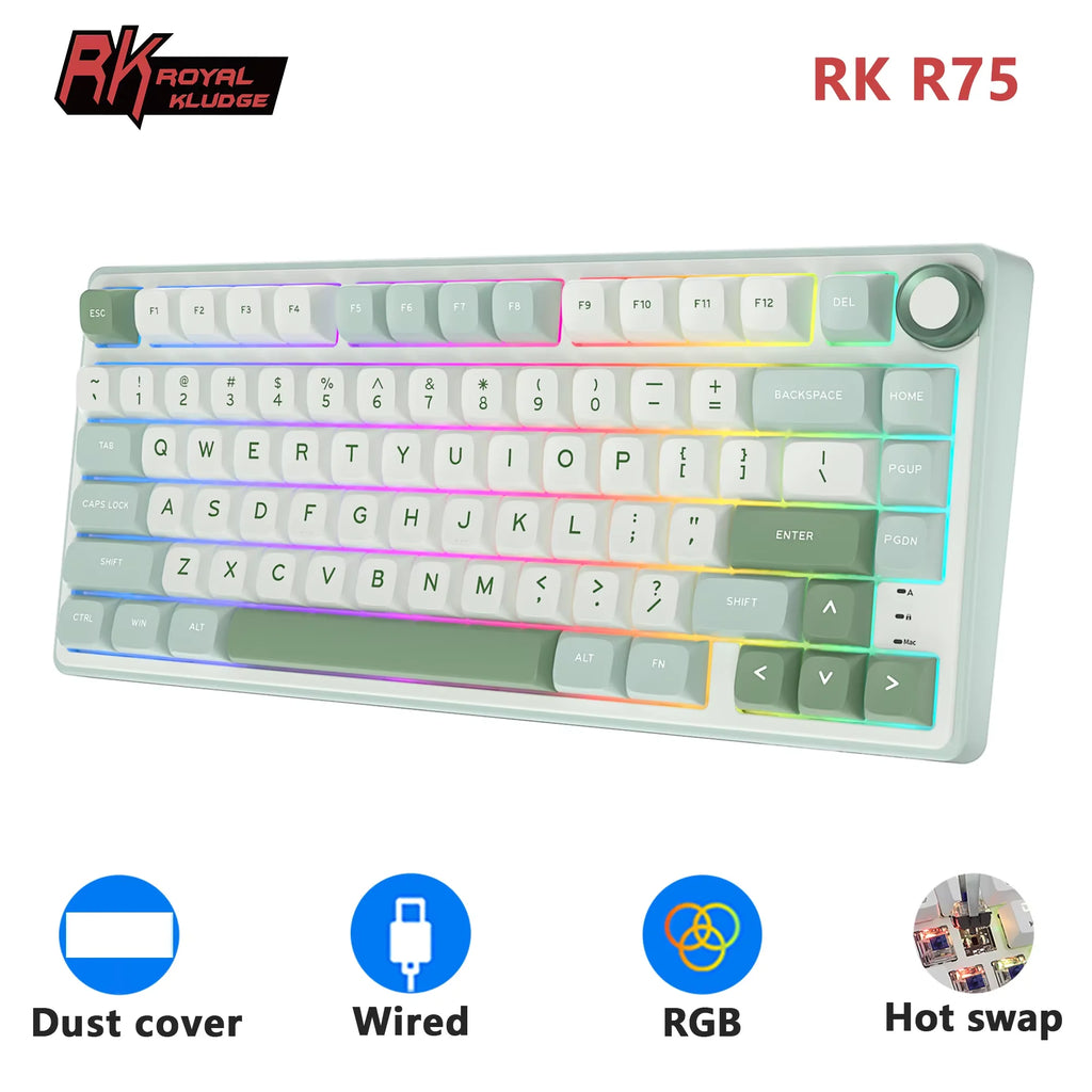 RK Royal Kludge R75 Gasket Wired Mechanical Keyboard 80 Keys RGB Backlit Hot-swappable Spanish Gamer Keyboard MDA PBT Keycaps