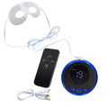 Electric EMS eye massager with remote, digital display controller, and white eye mask for anti-wrinkle facial lifting.