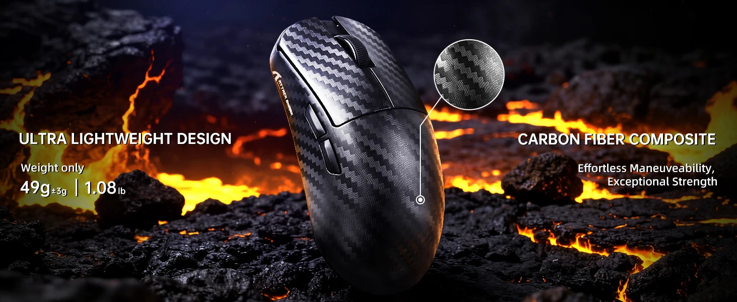 ATTACK SHARK R11 Ultra 8K Carbon Fiber Wireless Gaming Mouse,PAW3950MAX 42K DPI Sensor,49g Superlight Ergonomic Computer Mice