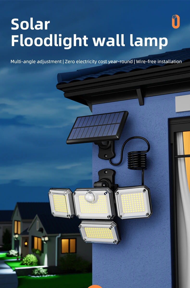 FAMCDC Solar Light 333LED IP65 Waterproof Outdoor Indoor Solar Garden Lamp With Adjustable Head Wide Lighting Angle With 3 Mode