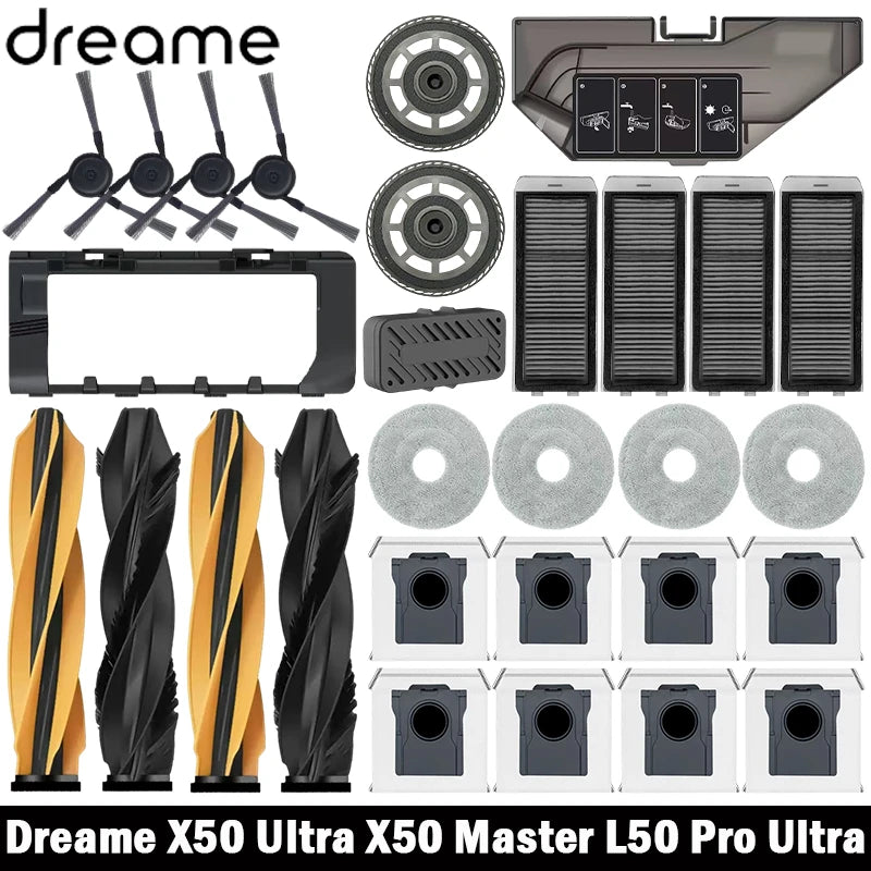 Tidesmit replacement parts kit for Dreame X50 Ultra and L40S Pro Ultra, includes main brush, filter, mop, and dust bag