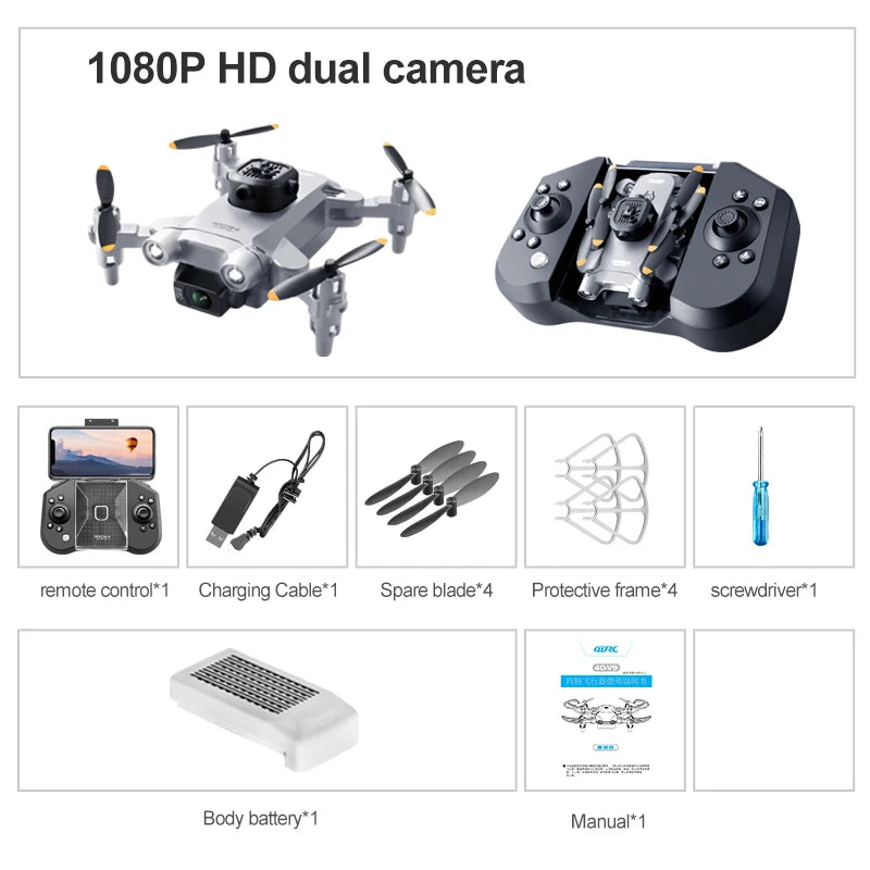 Mini 4K Camera Drone - Foldable WiFi Quadcopter with Obstacle Avoidance Grey-1080P-1B Tidesmit