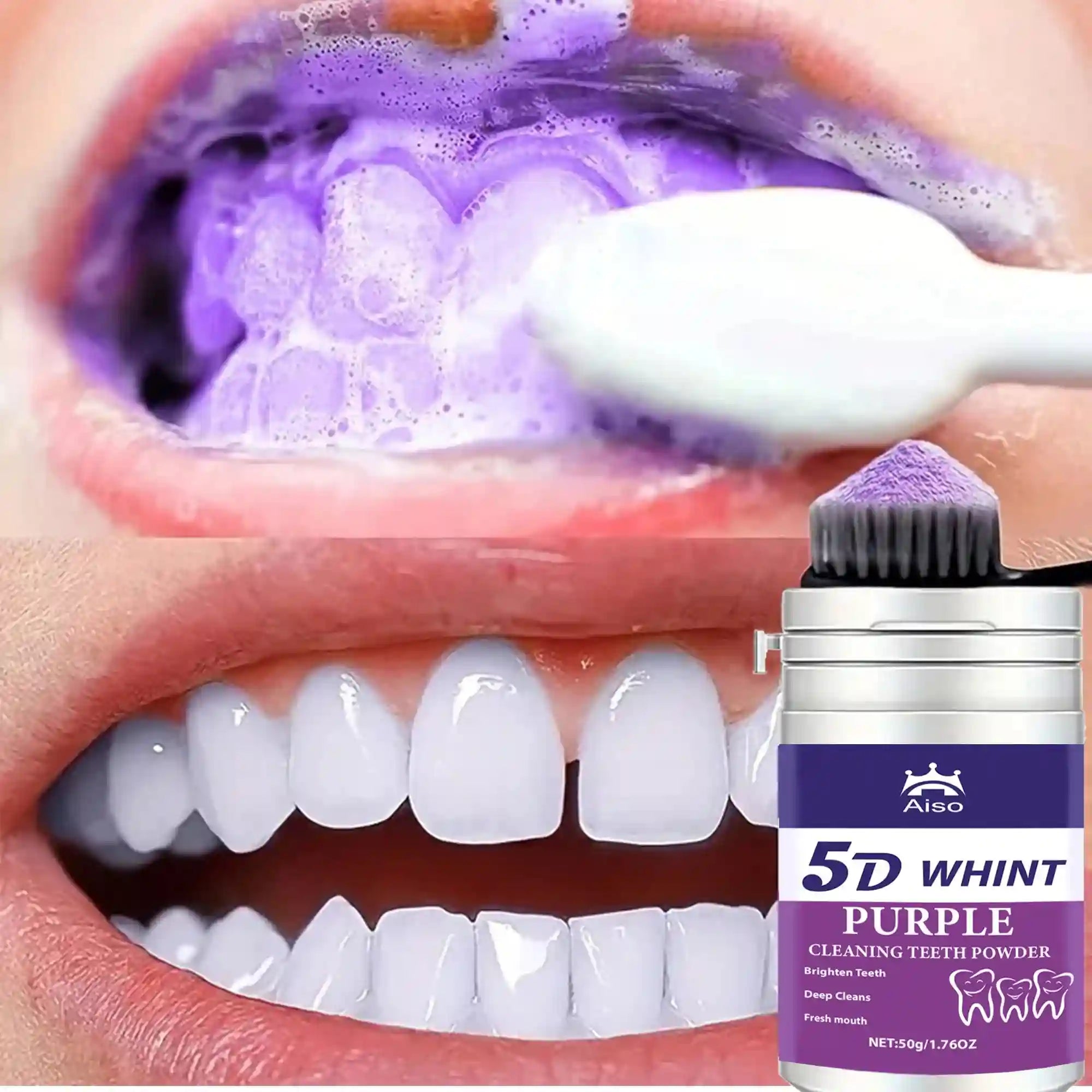 Tidesmit 5D purple teeth whitening powder for effective stain removal and fresh breath for travel
