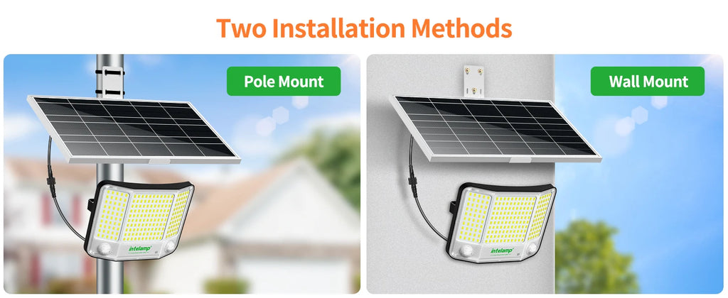 Intelamp 20000mAh Solar Flood Lights Outdoor Super Larger Solar Panel 4000LM Linkable Dual Motion Sensors For Garden Yard Garage