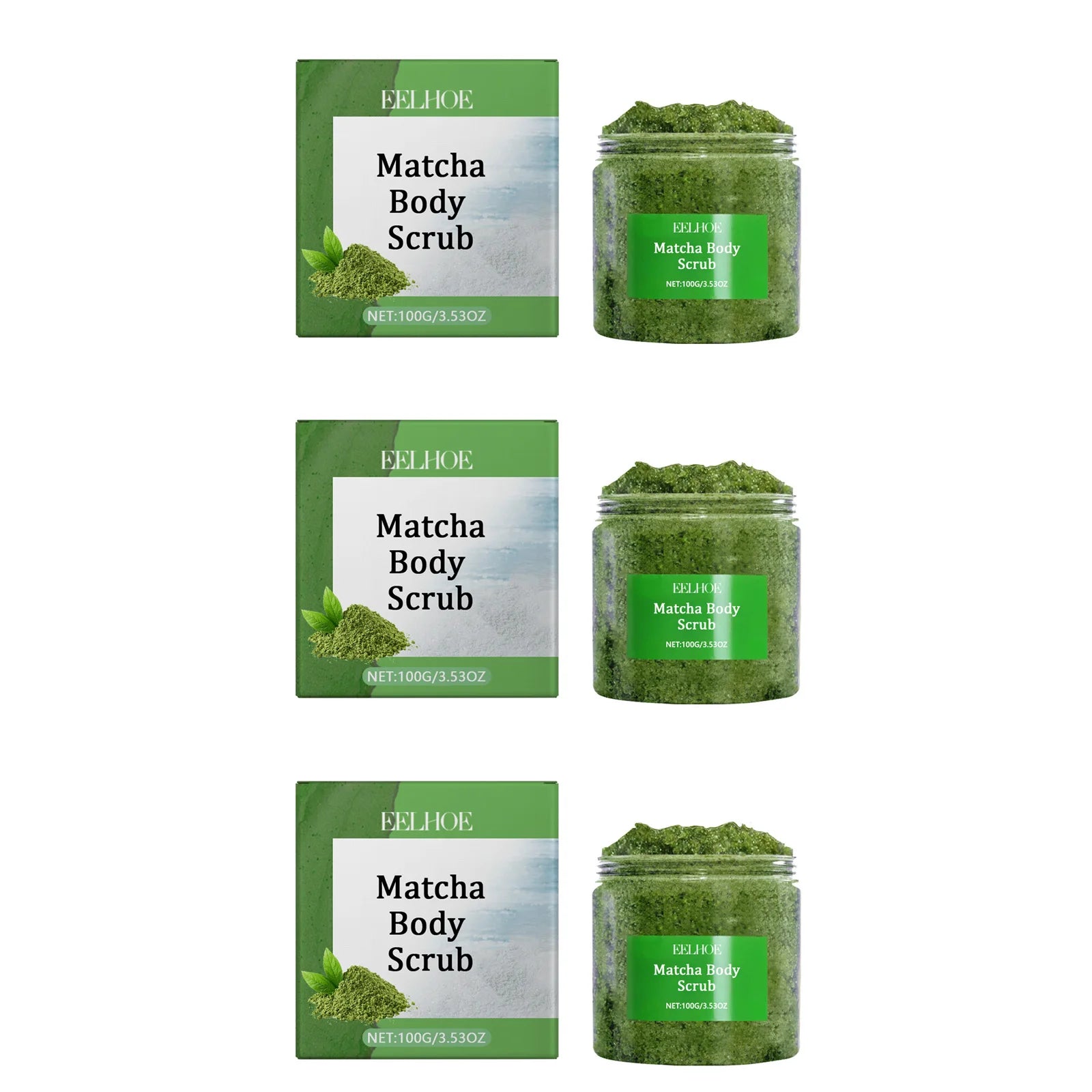 Matcha Sea Salt Body Scrub - Natural Exfoliant for Smooth Skin Scrubs Treatments 3 x 100g Boxed Tidesmit
