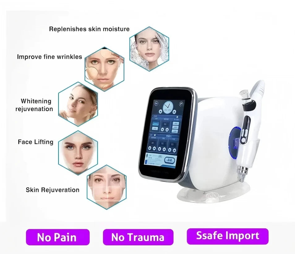 3-in-1 nano vacuum mesotherapy gun with RF/EMS for skin lifting, wrinkle removal, and facial rejuvenation.