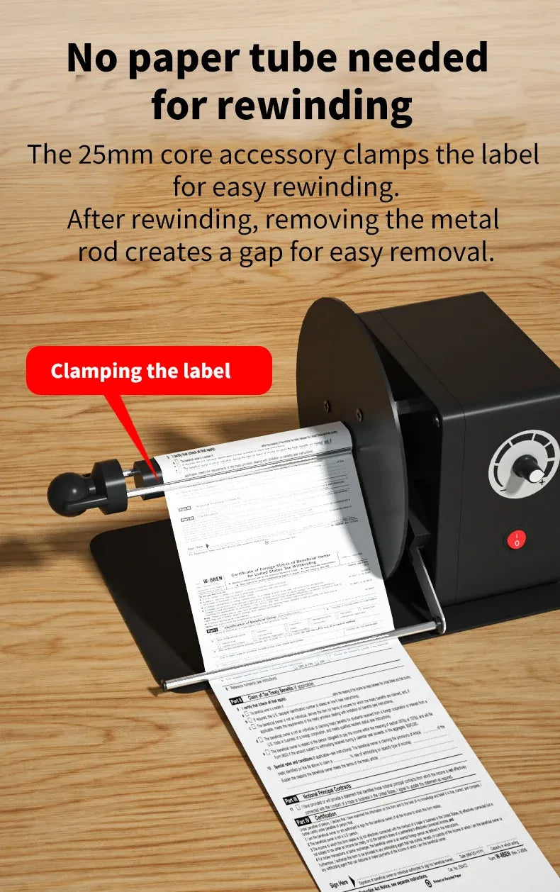 Stepless Speed Adjustable Label Rewinder Auto-sensing Barcode Label Dispenser for Industrial and Office Label Rewinding Projects