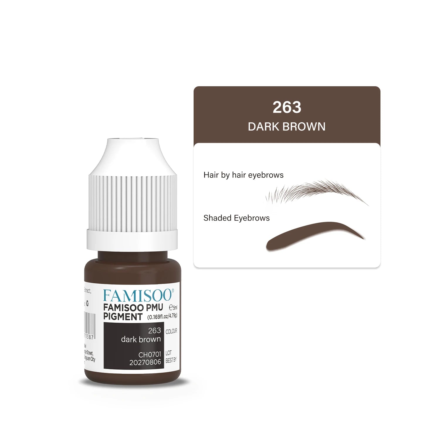 Eyebrow Tattoo Ink - Professional 5ml Microblading Pigment for PMU Machines Permanent Makeup Machines 263 Deep brown Tidesmit