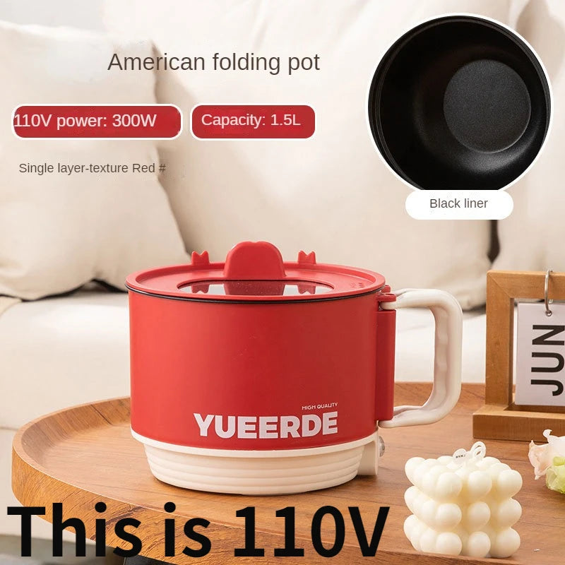 Electric folding cooking pot, red exterior, 1.5L, 110V; black inner liner