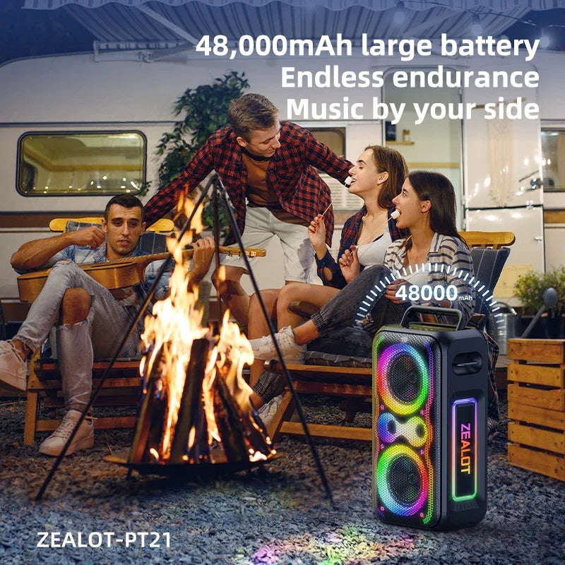 Zealot-PT21 Large Portable Bluetooth Speaker Loudest，200W Deep Bass, V5.3 Big Party Boombox Wireless Speaker For Camping Hiking