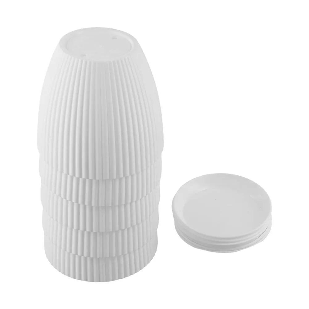 5 Pcs Modern Resin Planters 6 Inch Drainage Hole Flower Pots With Saucers Vertical Stripe Design For Houseplant Garden