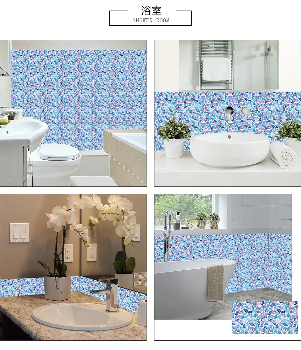 10pcs/set 10/15/20/30cm Flat Marble Mosaic Hard Tiles Wall Sticker Kitchen Bathroom Floor Diagonal Decor Wallpaper PVC Art Mural