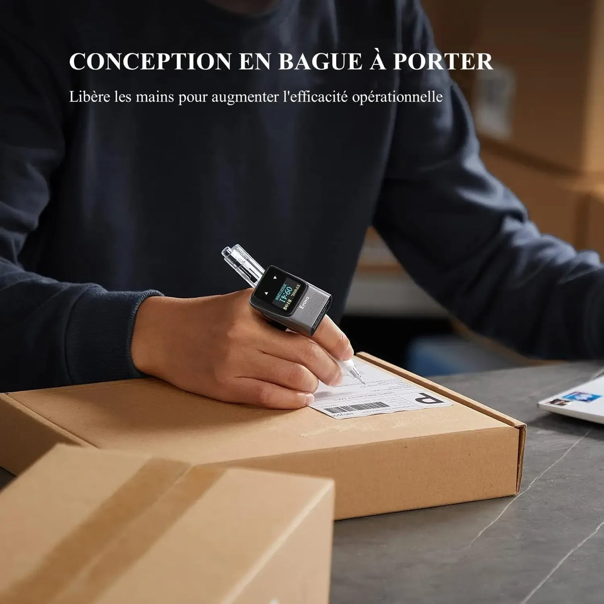 Eyoyo Wearable Bluetooth Ring Barcode Scanner with Display Mini 1D Wireless Finger Bar Code Reader Inventory Accurate Scanning