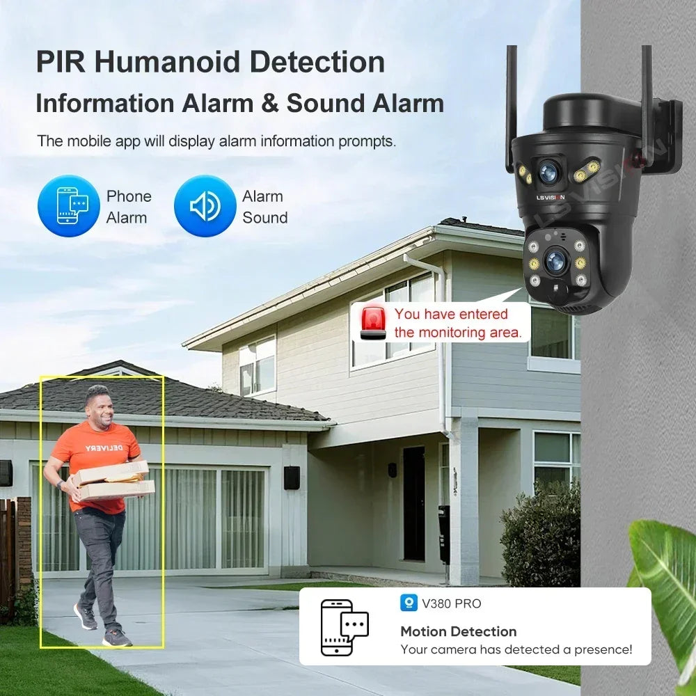 LS VISION Dual-Screen 4G/Wifi Outdoor Solar Camera Security 4K PIR Human Tracking CCTV Surveillance Camera V380 Pro Waterproof