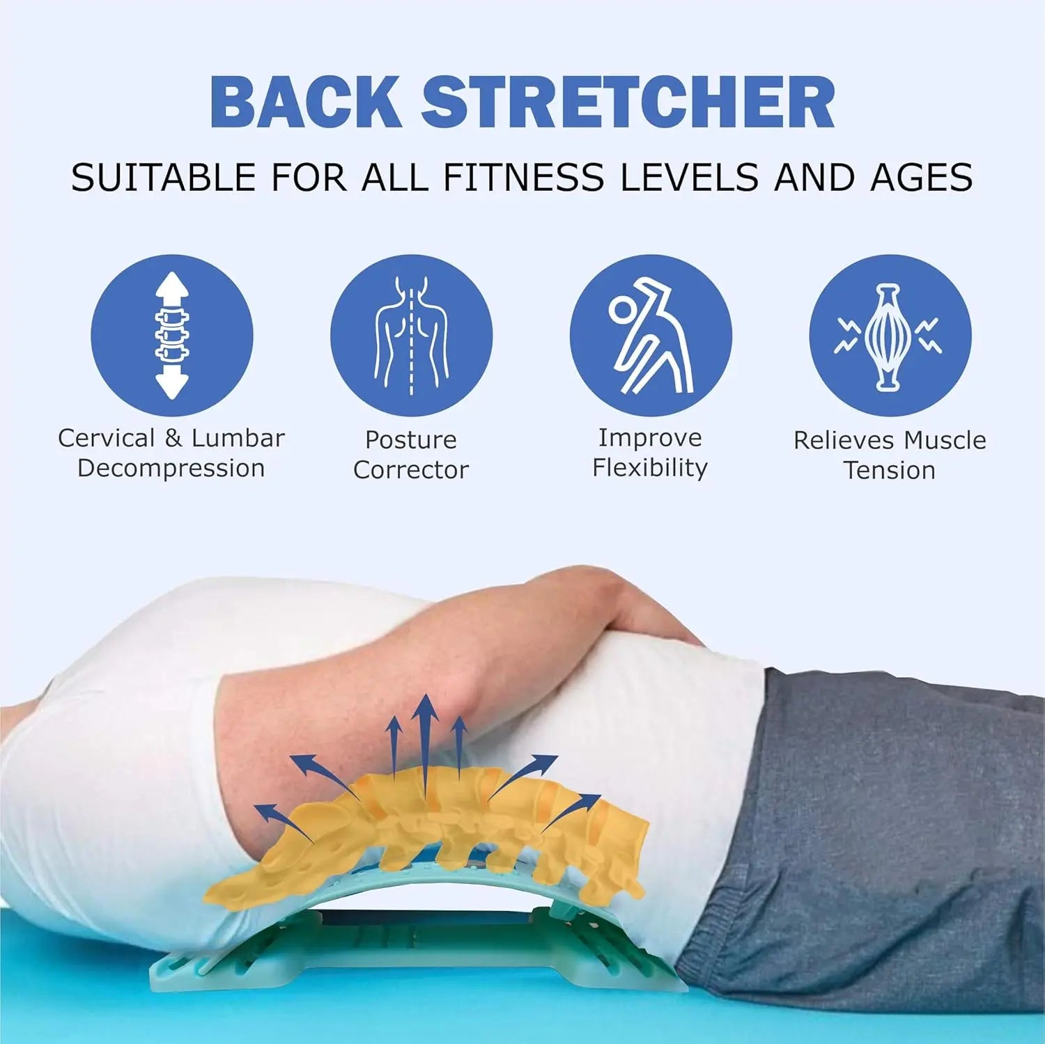 Back Stretcher Adjustable Lumbar Support - Ergonomic Spine Relief Device Back Massage Instrument Tidesmit