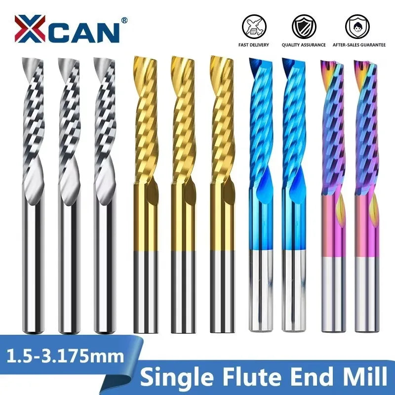 XCAN End Mills 10pcs 2x8mm 3.175 Shank Single Flute Spiral Router Bits for Cut Wood/Plastic 1 Flute CNC Milling Cutter