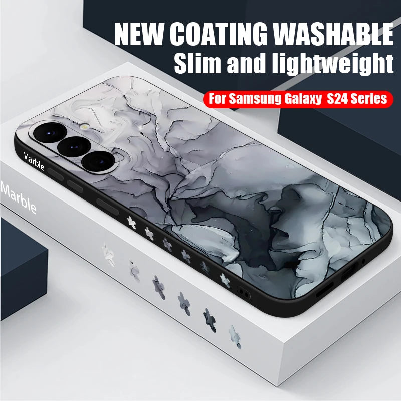 Samsung Galaxy S24 Marble Case with Lanyard - Slim Military Protection black Tidesmit
